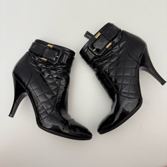 Burberry Patent Leather Quilted Heeled Booties Ankle Boots Black 38.5 / US 8.5 - Picture 2 of 15